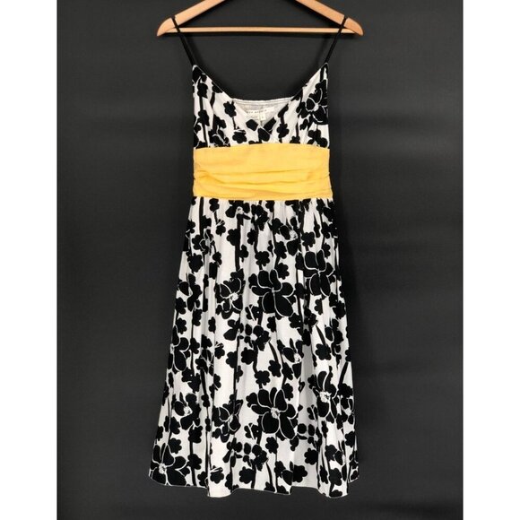 NWT Max Studio Womens Floral Sundress Yellow Sash L Black White Y2k Party Dance - Picture 1 of 9
